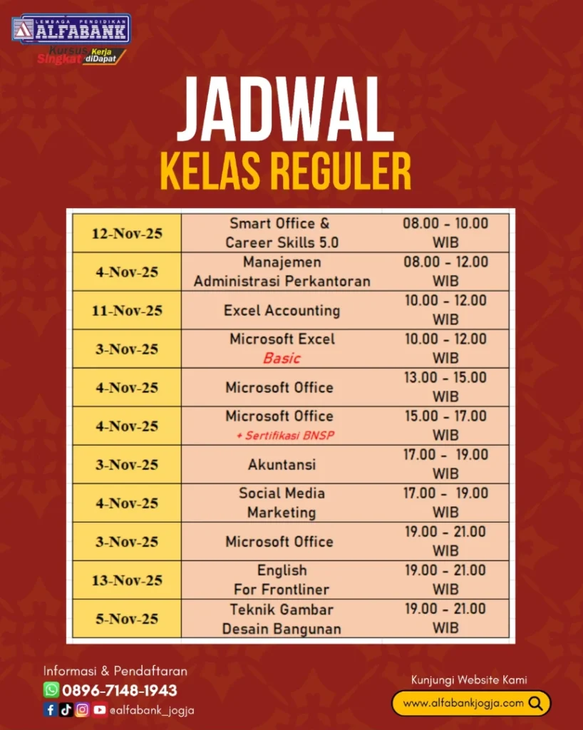 Jadwal Kursus Komputer Alfabank Jogja