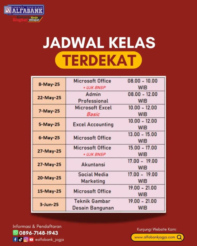 Jadwal Kursus Komputer Jogja Alfabank Yogyakarta