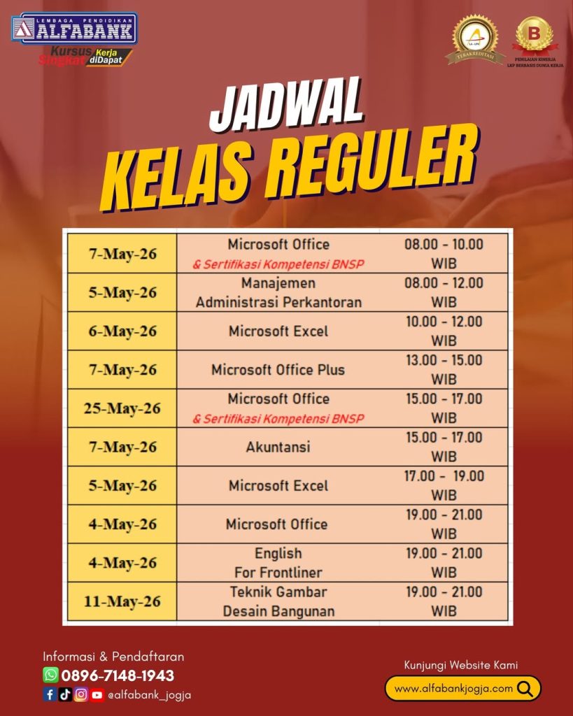 Kursus komputer jogja Mei 2026 Alfabank Yogyakarta