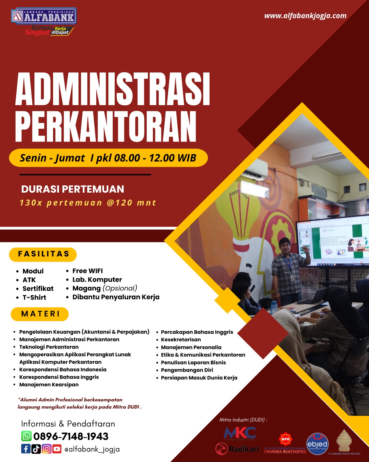 Kursus Administrasi Perkantoran Alfabank Jogja Daftar Kelas Yogyakarta