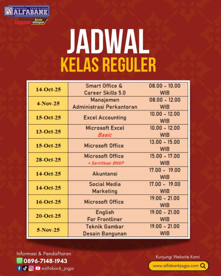 Jadwal Kursus Komputer Jogja Oktober November 2025 Alfabank