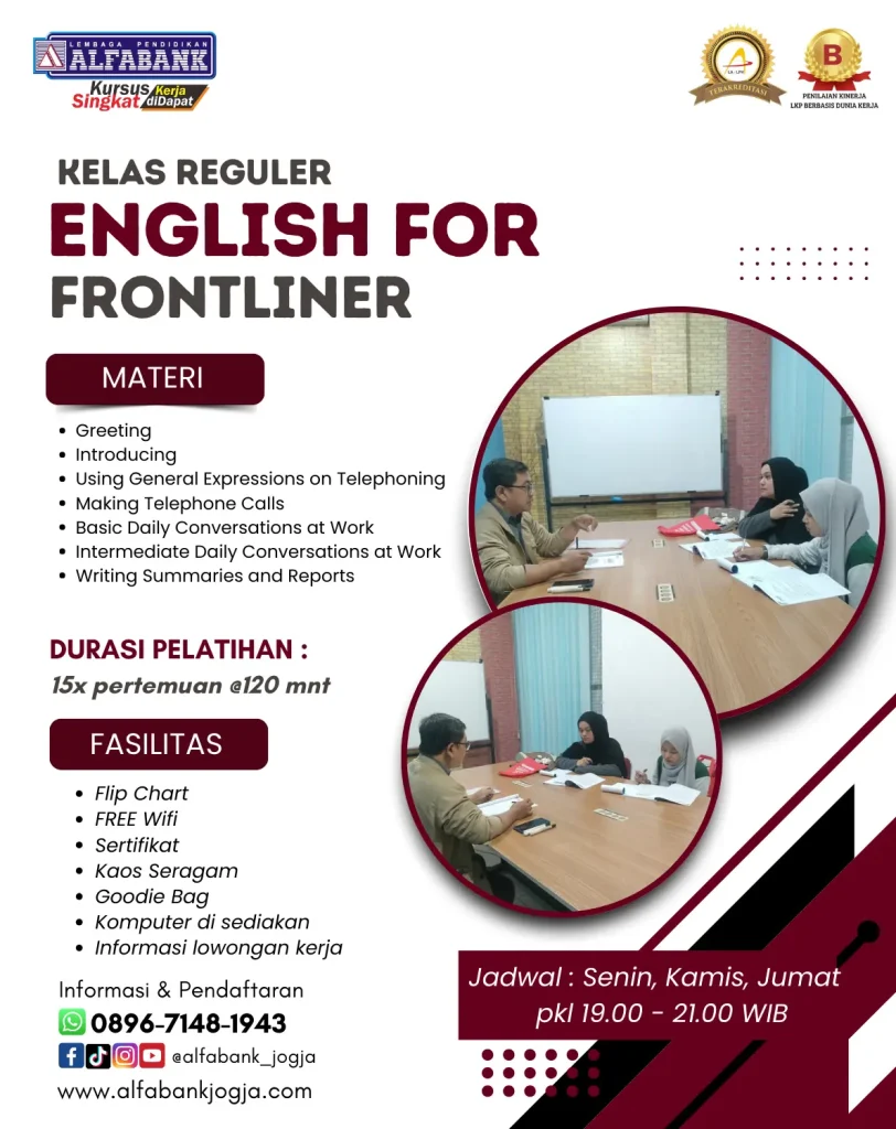 kursus bahasa inggris english for frontliner