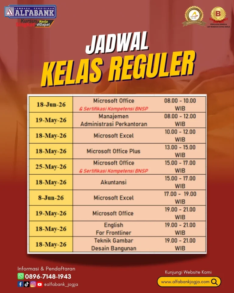 jadwal kursus komputer jogja terbaru mei 2026 alfabank yogyakarta