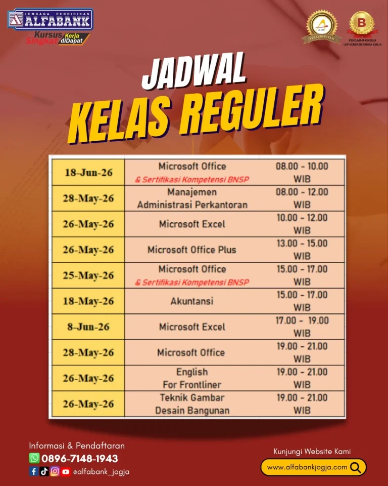 jadwal kursus komputer jogja terbaru 2026
