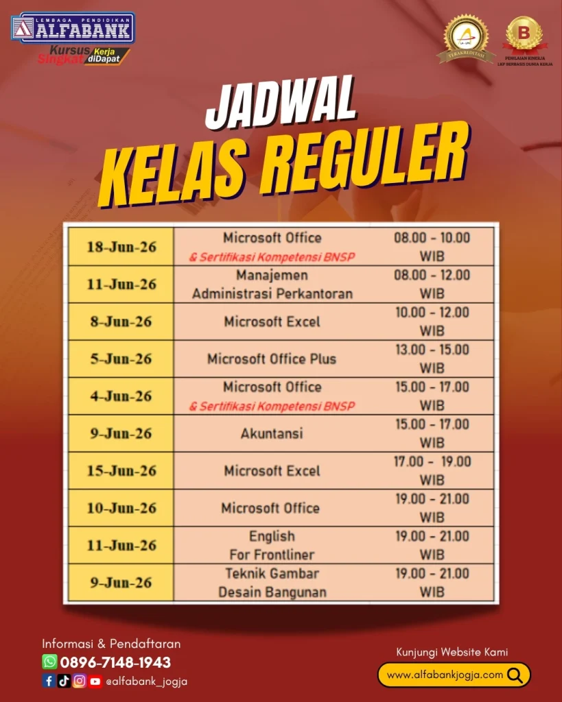 jadwal kursus komputer terbaru juni 2026 alfabank jogja