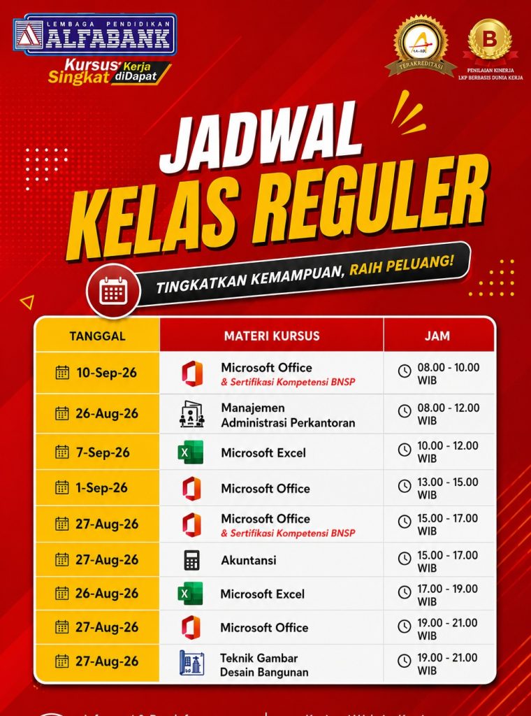 Jadwal Kursus Komputer Jogja Alfabank Yogyakarta