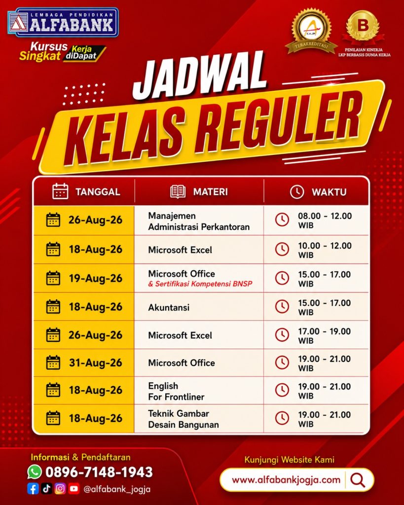 Jadwal Kursus Komputer Jogja Terbaru Alfabank Yogyakarta