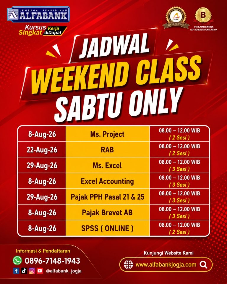 jadwal kursus komputer kelas weekend agustus alfabank jogja