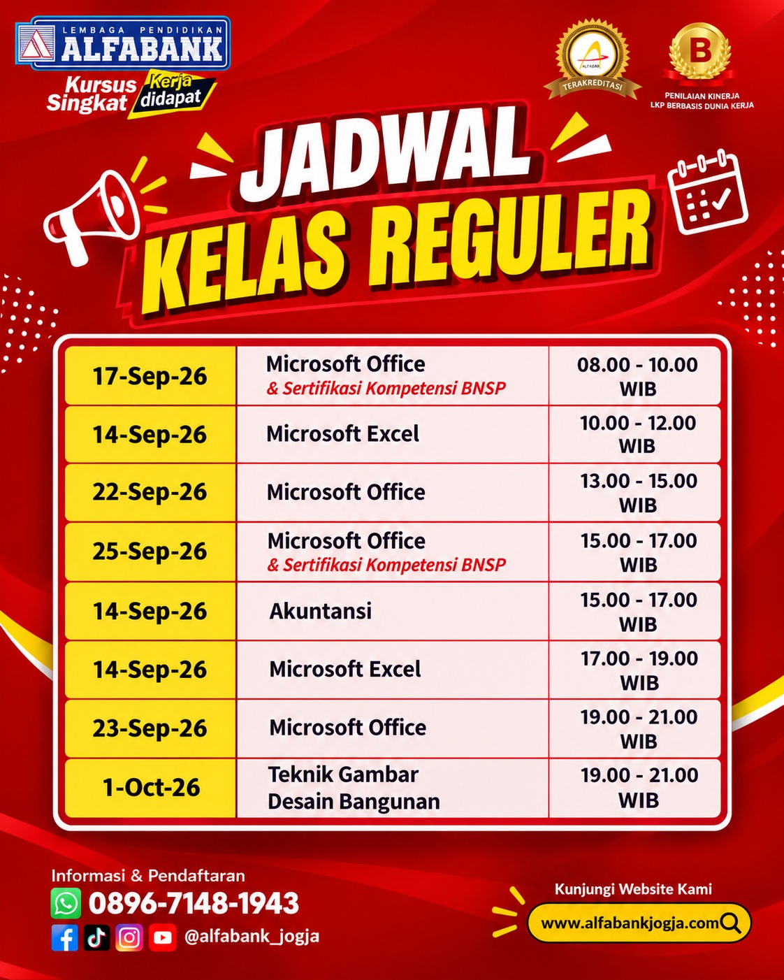 Flyer Jadwal Kursus Reguler Weekday Alfabank Jogja