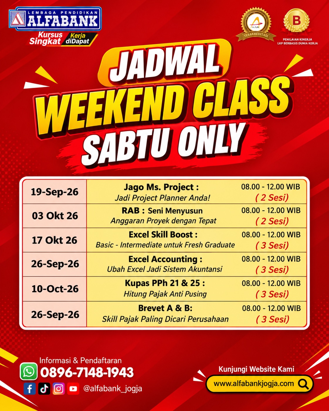 Flyer Jadwal Kursus Sabtu Produktif Weekend Alfabank Jogja