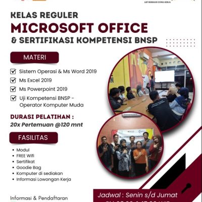 Kelas Reguler Kursus Micrososft Office Jogja Sertifikasi BNSP